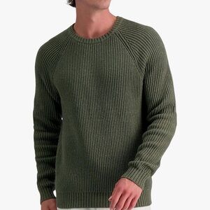 Haggar Cotton Men's Sweater Wool Green Crewneck Classic Style Olive Sage Ribbed